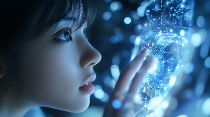 The person showing AI technology that connects information to various systems concepts management digital transformation Internet of Things Big Data and Business Processes Automated Op : Generative AI