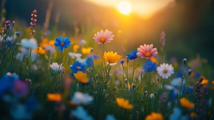 beautiful colorful meadow of wild flowers : Generative AI