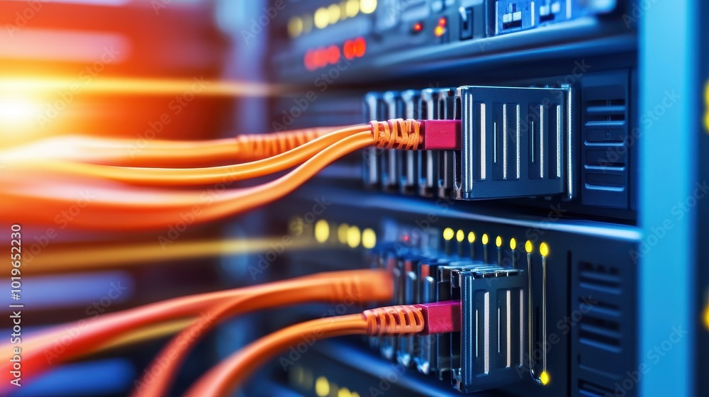 Poster visualize seamless data flow in a data center with connected servers and cuttingedge fiber optic tec