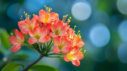 Flowers from the Ashoka tree with the scientific name Saraca asoca the color is beautiful red and has not yet bloomed : Generative AI