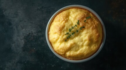 Savory Soufflé Topped with Fresh Thyme Sprig