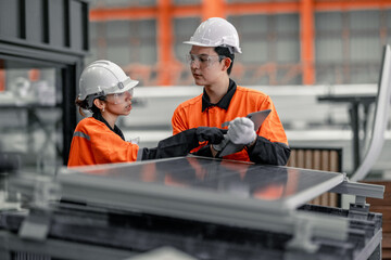 Factory metal workers install solar panels, cut costs, earn carbon credits, combat climate change.