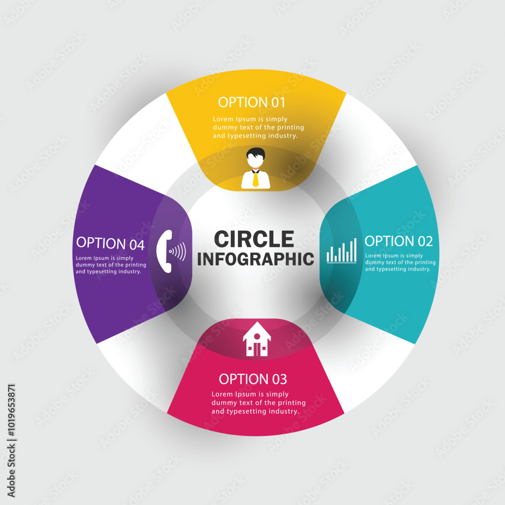 Poster vector circle infographic template for graphs, charts, diagrams. pie chart concept with 4 options, p