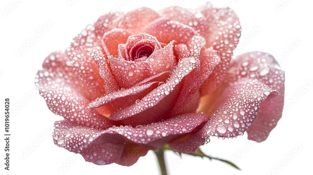 Canvas Prints Fresh beautiful pink rose with dew drops isolated on a white background Detail for creating a collage : Generative AI