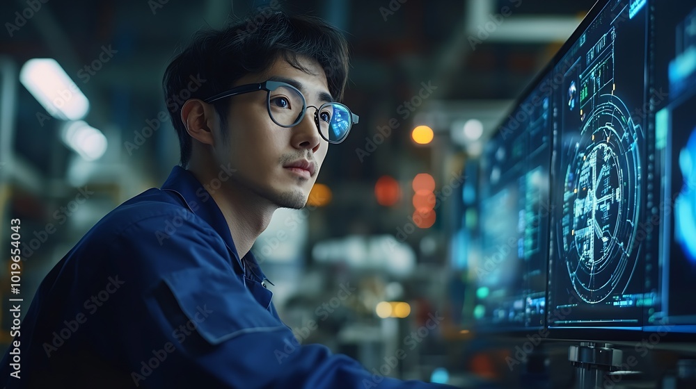 Poster Engineers use AI artificial intelligence to inspect wind turbines and analyze the data of the electricity generated using hologram HUD Clean energy technology and renewable energy : Generative AI