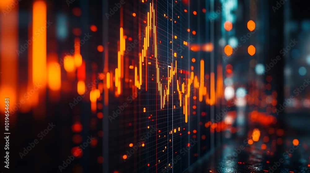 Aufkleber Big data chart on city backdropTrade technology and investment analysisBusiness development financial plan and strategy : Generative AI