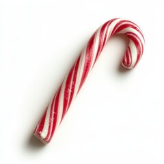 A bright red and white candy cane with detailed stripes