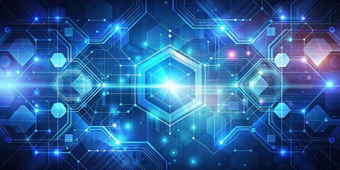 Fototapeta premium Abstract Geometric Design with Bright Blue Lines and Glowing Dots, Representing Digital Connectivity