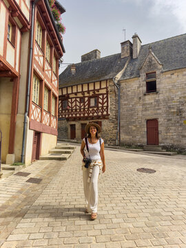 tourist in a town in french brittany