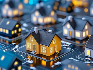 A digital screen displaying a real estate website, filled with property listings and prices.