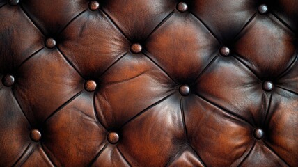 Naklejka premium Brown Leather Upholstery with Diamond Stitching and Buttons