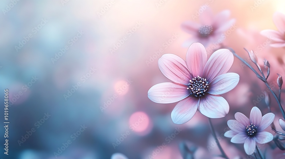 Aufkleber dreamy pastelcolored floral background with delicate flowers and a blurred effect creating a serene 