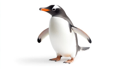 Fototapeta premium Waddling penguin standing on pure white surface, showcasing its unique features