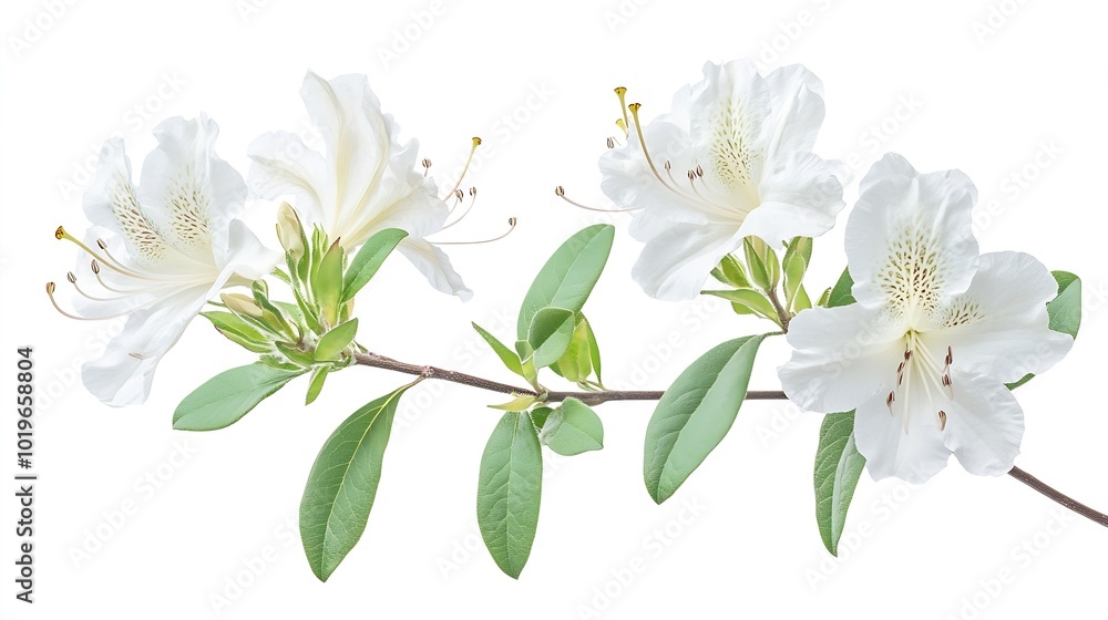 Poster azaleas flowers with leaves white flowers isolated on white background with clipping path : generati