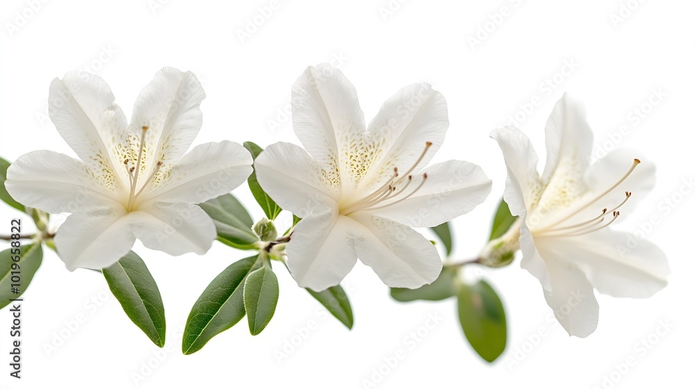 Poster azaleas flowers with leaves white flowers isolated on white background with clipping path : generati