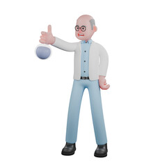 Professional Male Science Character. A male scientist stands holding an Erlenmeyer flask in his left hand and his right hand is on his waist. 3D Scientist