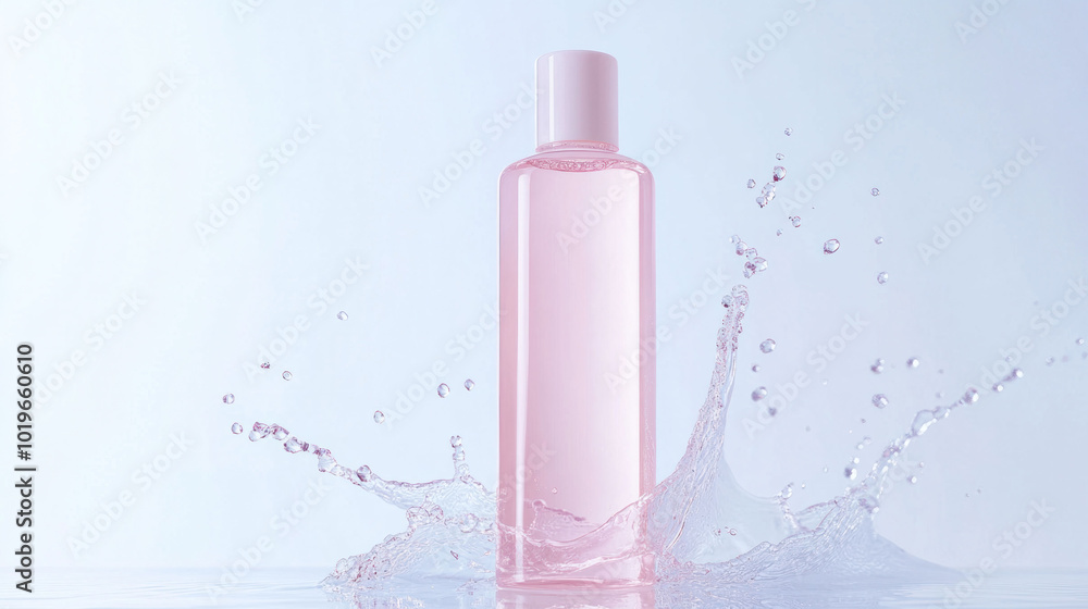 Aufkleber elegant pastel bottle on clean surface with gentle water splashes, creating refreshing and serene at