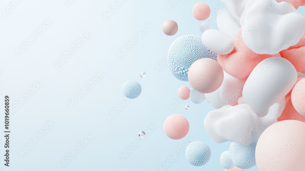 Aufkleber Organic textures and microbial life form clusters in soft pastel colors, creating visually captivating abstract composition. interplay of shapes and colors evokes sense of wonder and curiosity