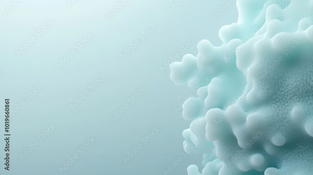 Poster microbial growth forming clusters with organic 3d texture, showcasing intricate details and soft col