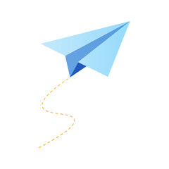 Blue paper plane flat design isolated on white background.