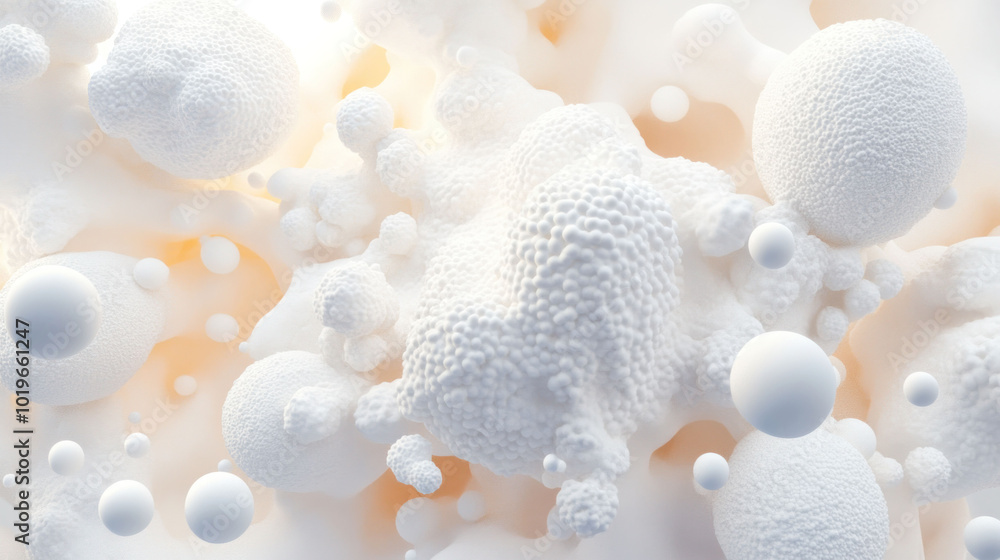 Leinwandbilder organic microbial clusters in textured environment create fascinating visual of white spherical form