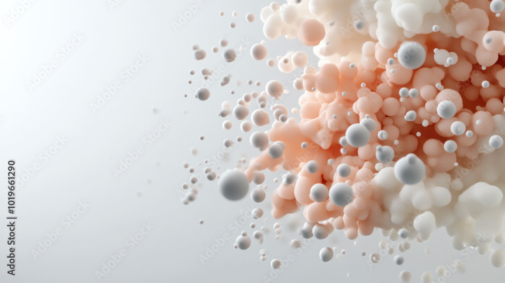 Fototapete Organic microbial clusters create visually stunning 3D texture, showcasing blend of soft colors and varying sizes. This abstract representation evokes sense of wonder and exploration