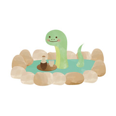 温泉に入る蛇のイラスト