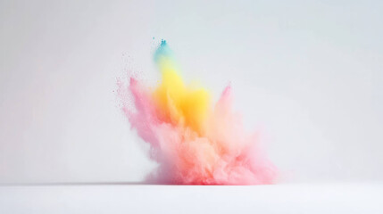Obraz premium vibrant explosion of multi colored powder creates stunning visual effect, showcasing shades of pink, yellow, and blue in motion. dynamic display evokes sense of joy and creativity