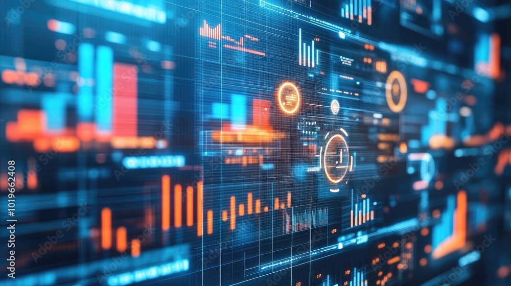 Poster digital data visualization with graphs and charts