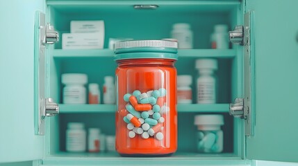 Neatly arranged medicine cabinet filled with various over the counter antacids and other medications showcasing self care and health management for common stomach issues and discomforts