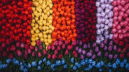 A Rainbow of Tulips in Full Bloom