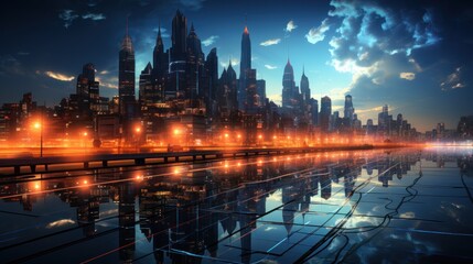 Obraz premium Futuristic City Skyline with Reflections