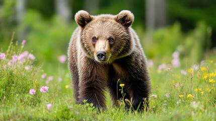 Obraz premium European brown bear Ursus arctos arctos young animal in the forest Notranjska region Dinaric Alps Slovenia : Generative AI