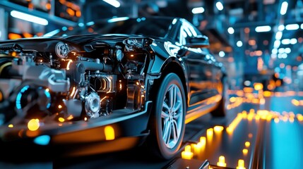 Fototapeta premium Futuristic Car Engine in High-Tech Environment