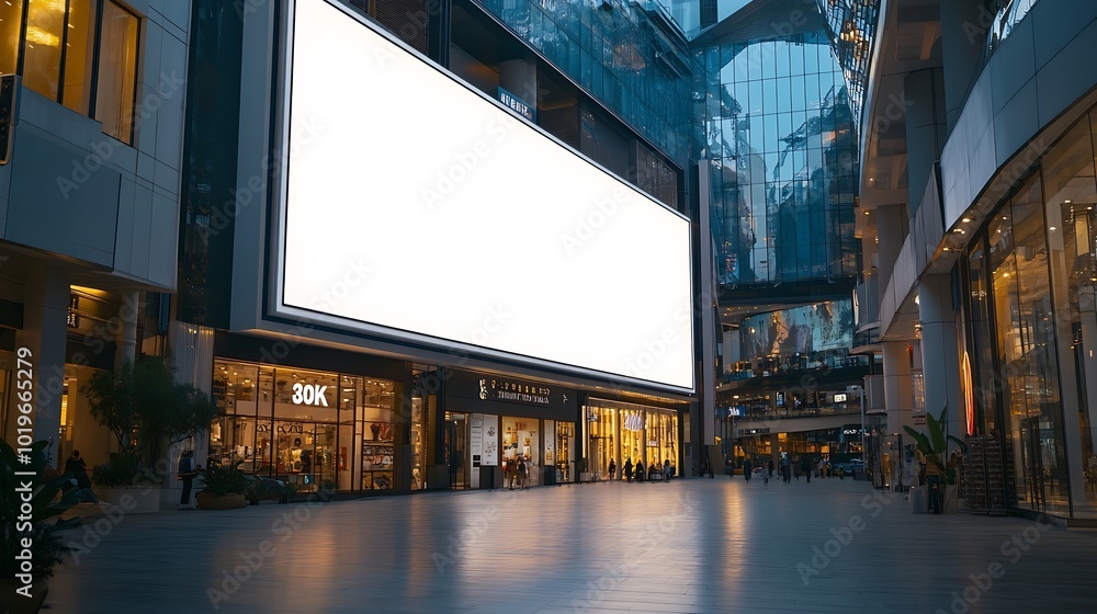 Poster Mock up white large LED display horizontal billboard on shopping mall building clipping path for mockup : Generative AI