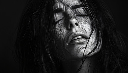 Fototapeta premium Black-and-white portraits focused on capturing raw emotions through facial expressions, devoid of distractions