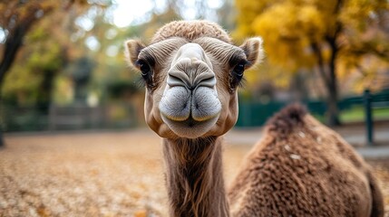 Obraz premium Funny camel at zoo wanting food : Generative AI