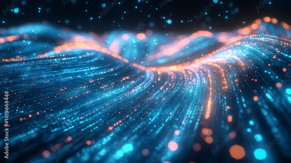 Poster neon circuits and flowing data streams - mesmerizing cybernetic landscape