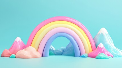 Pastel Rainbow Archway Over Glossy Candy Mountains