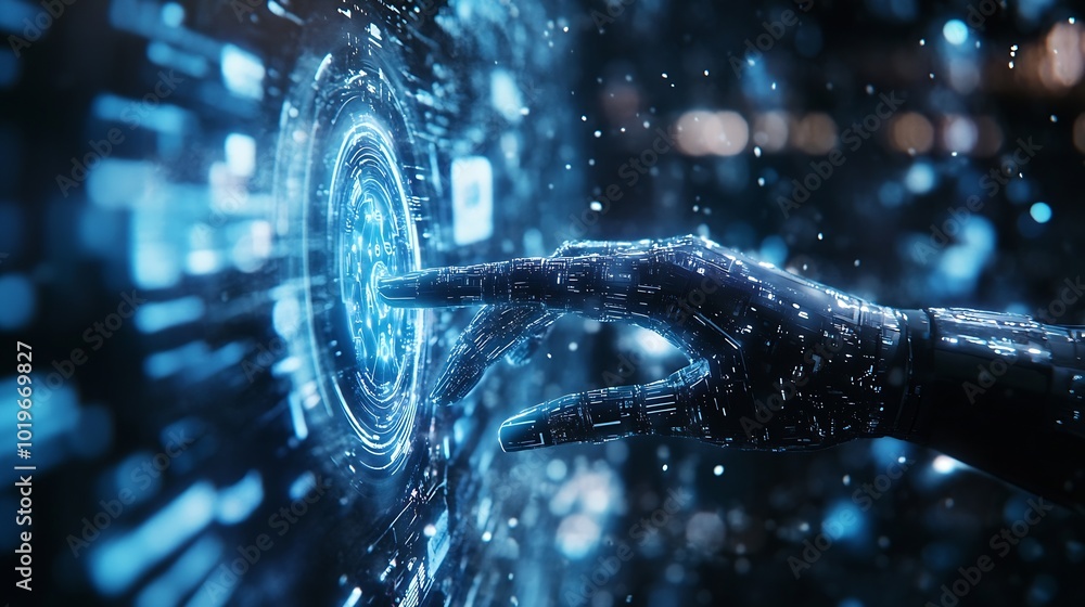 Aufkleber using AI technology for developing running business on cloud computing person using Ai technology in his business by artificial intelligence smart robot AI Futuristic technology transf : Generative AI