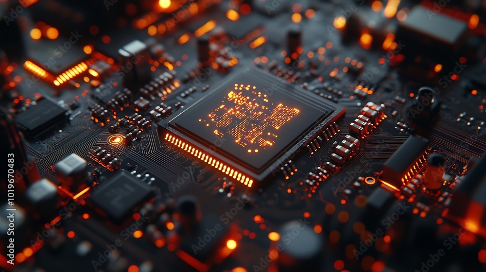 Aufkleber a high technology ai supercomputer close up transisitor on the pcb board : generative ai
