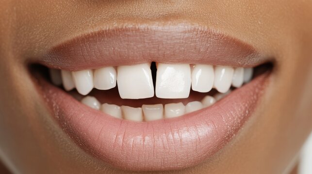 macro shots of feminine mouth, tooth gap and
