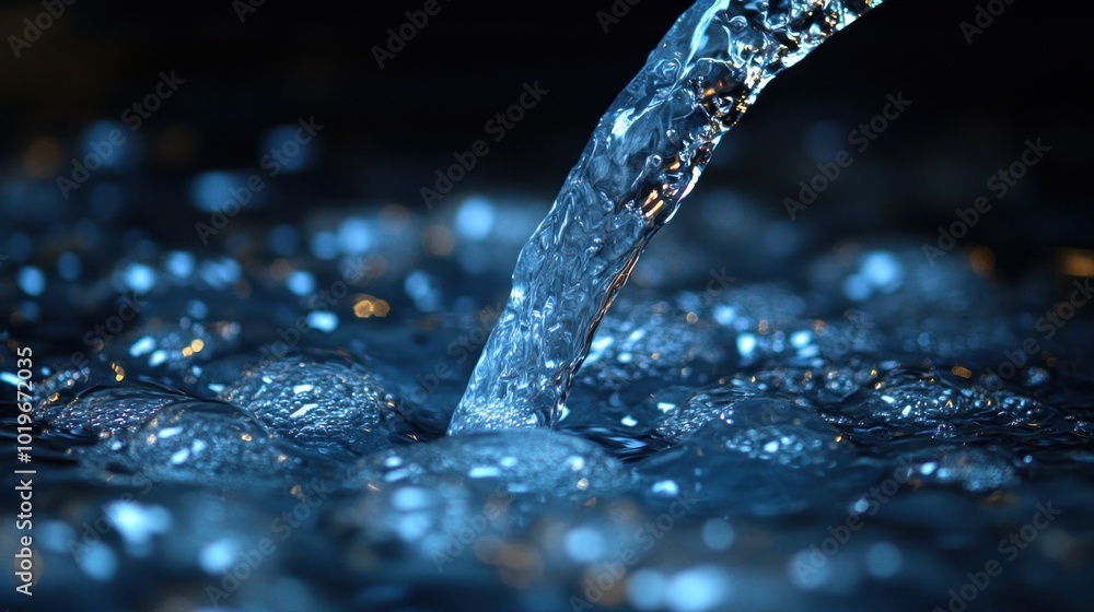 Poster water flowing into bubbles, creating a dynamic, fluid scene.