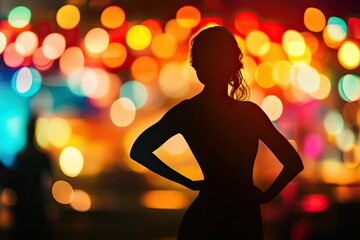 Silhouette of woman in club at night 