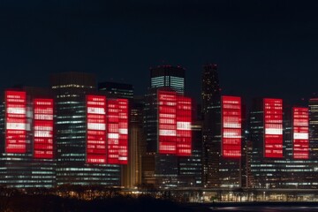 Dazzling Cityscape: Vibrant Lights Illuminating the Skyscrapers at Night