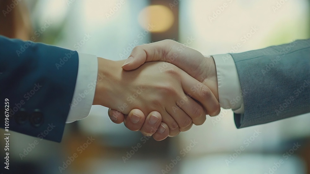 Fototapete Make agreements with business partners Success in negotiating and entering into business contracts Meeting commitments in a meeting room at the office Business people shaking hands in  : Generative AI