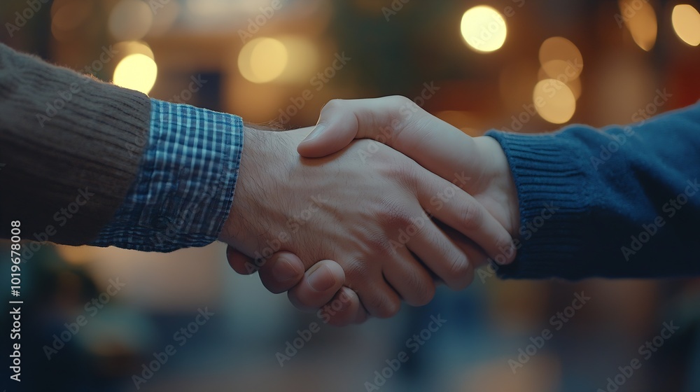 Aufkleber partners handshake and agree on plan for welcome deal and thank you for merger at finance firm busin