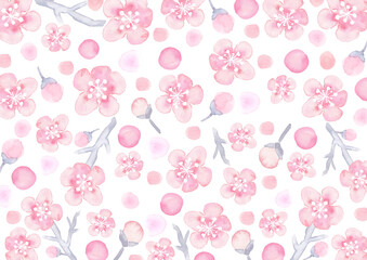 Fototapeta premium 水彩絵の具で描いた梅の花の模様