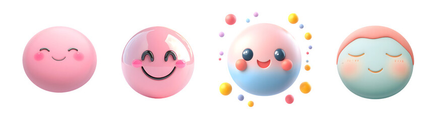 Fototapeta premium Colorful cartoon spheres with happy expressions and soft pastel colors.