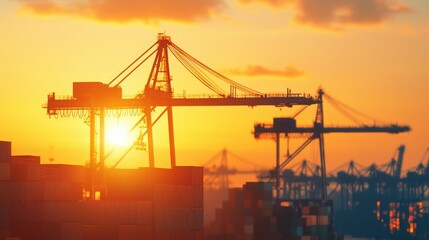 Obraz premium Containers being lifted from cargo ship onto trucks